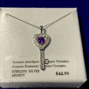 NWT Sterling Silver with Genuine Amethyst key shaped pendant